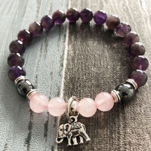 Bracelet Anti-Insomnies Améthyste Quartz Rose et Hématite 20cm