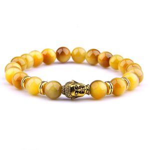 Bracelet Bouddha Chroma Œil de Tigre Jaune 23cm Or