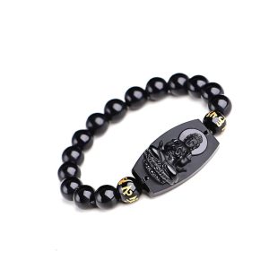 Bracelet Bouddha en Obsidienne Noire Sculptée à la Main Default Title
