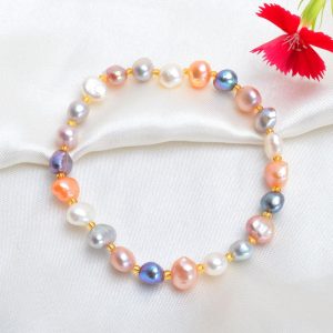 Bracelet "Color Pearl" en Perles d'Eau Douce Naturelles Arc en Ciel 20cm