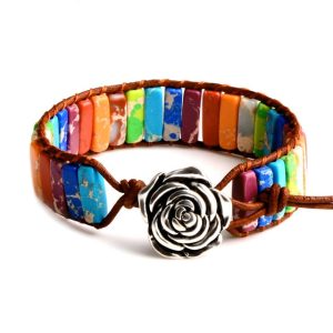 Bracelet Multi Chakra en Jaspe Arc en Ciel Rose