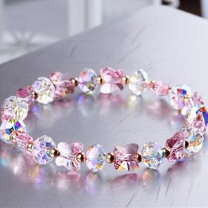 Bracelet Porte Bonheur "Butterfly" en Cristal Rose
