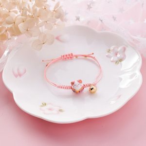 Bracelet Porte Bonheur Maneki Neko Rose