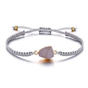 Bracelet Porte Bonheur Tressé Main Coeur de Cristal Violet