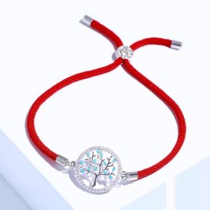 Bracelet Treelife Lucky Tressé Main Rouge Pendentif Argent