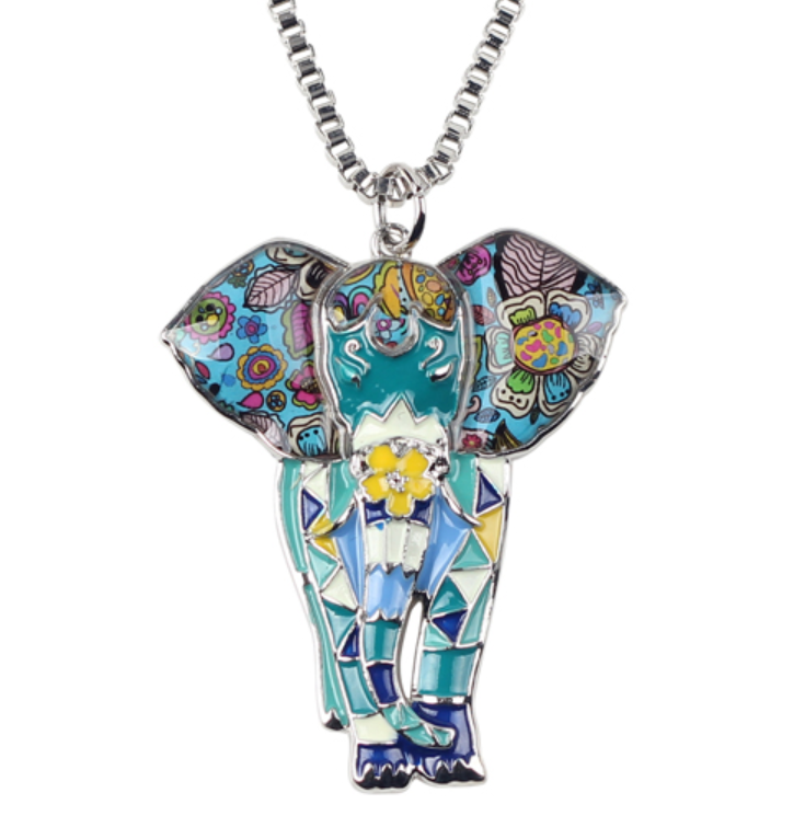 Collier Pendentif Éléphant Majestueux Bleu