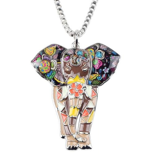 Collier Pendentif Éléphant Majestueux Marron