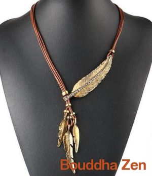 Collier Vitalia Plume OR et Marron