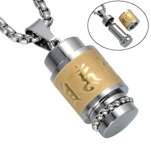 Collier de Prière "Om Mani Padme Hum" Acier Inoxydable Or
