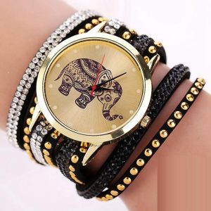 Montre "Éléphant Zen" Strass Fantasy Noir
