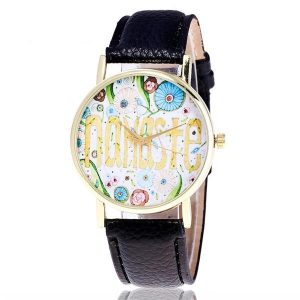 Montre Zen "Namaste" Bracelet cuir Vegan Noir