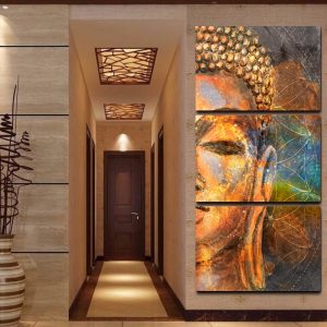 Tableau Bouddha <br/> Cosmos en 3 Parties 50x70cmx3pcs Avec Cadre (Prêt à accrocher)