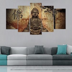 Toile Bouddha Méditation Vintage Très Grand Avec Cadre (Prêt à accrocher)