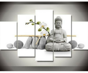 Toile Bouddha Sérénité en 5 parties Grand Avec cadre (prêt à accrocher)