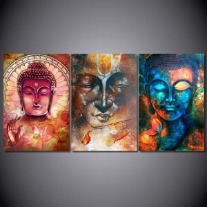 Toiles Bouddha Trio Grand Avec Cadre (Prêt à accrocher)